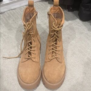 Steve Madden Camel Suede Lace-Up Combat Boots